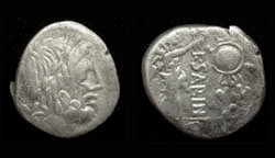 Publius Vettius Sabinus, Quinarius, Victory Crowning Trophy reverse, Rare!